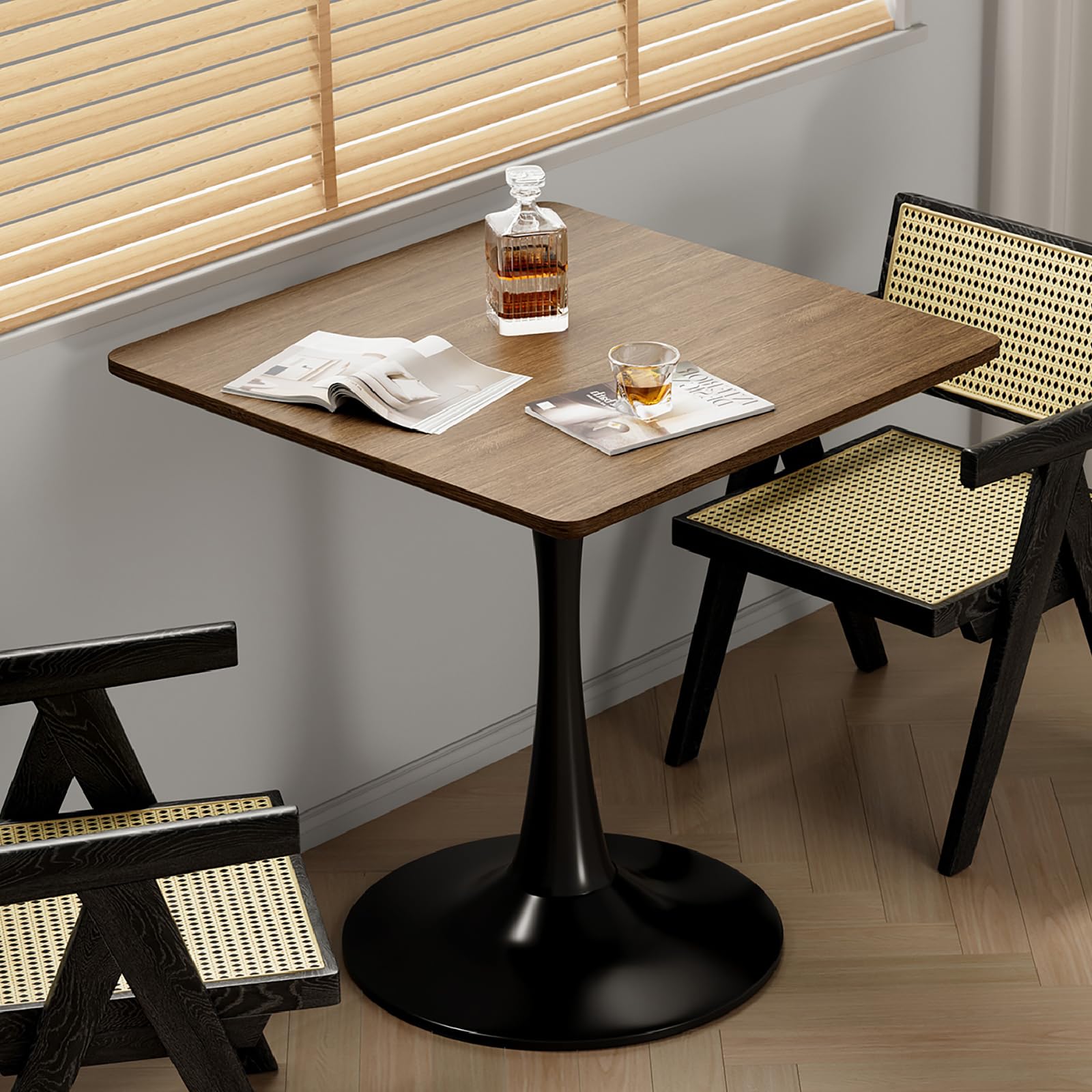 24 Inch Black Small Tulip Table, Round Dining Table for 2 Person with Pedestal for Kitchen, Circle Bistro Table, Mid Century Modern Cafe Tables for Small Spaces in Living Room, Office, Coffee,Pub, Bar