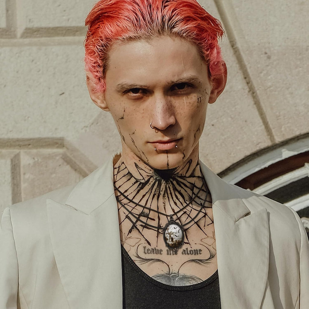 8 Pcs Gothic Necklace Goth Jewelry Witch Gifts For Women Cameo Choker Necklaces Black Stainless Steel Chains Blood Vampire Bat Crow Cross Costume Party…