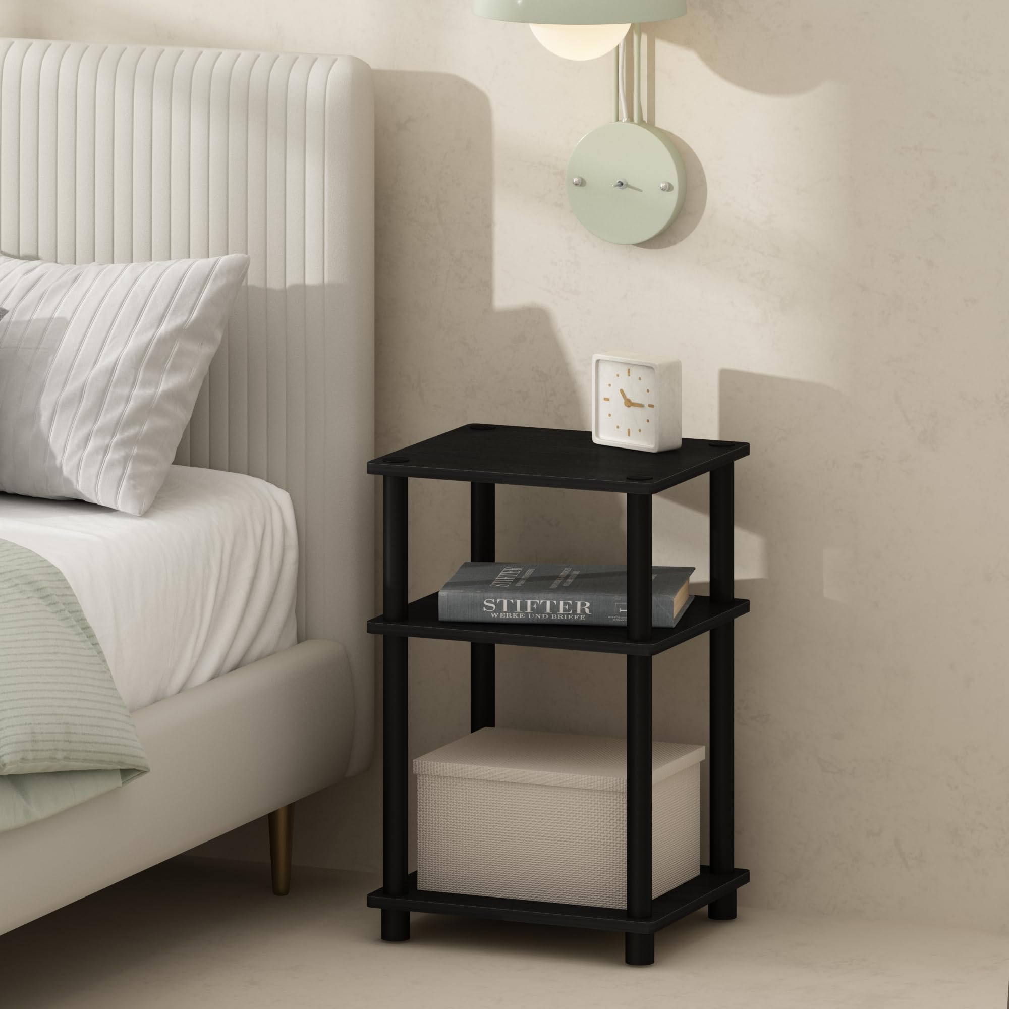 Furinno Just 3-Tier Turn-N-Tube Nightstand, 2-Pack, Columbia Walnut/Black
