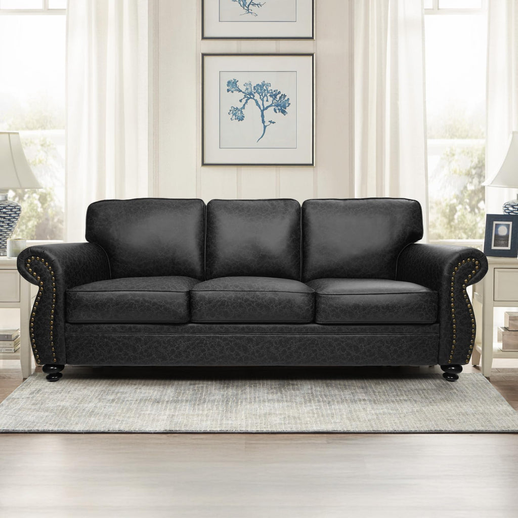 Living Room Furniture Sets,Mid-Century Vintage Sofa Couches with Rivet Design (Brown, Loveseat+3 Seater)