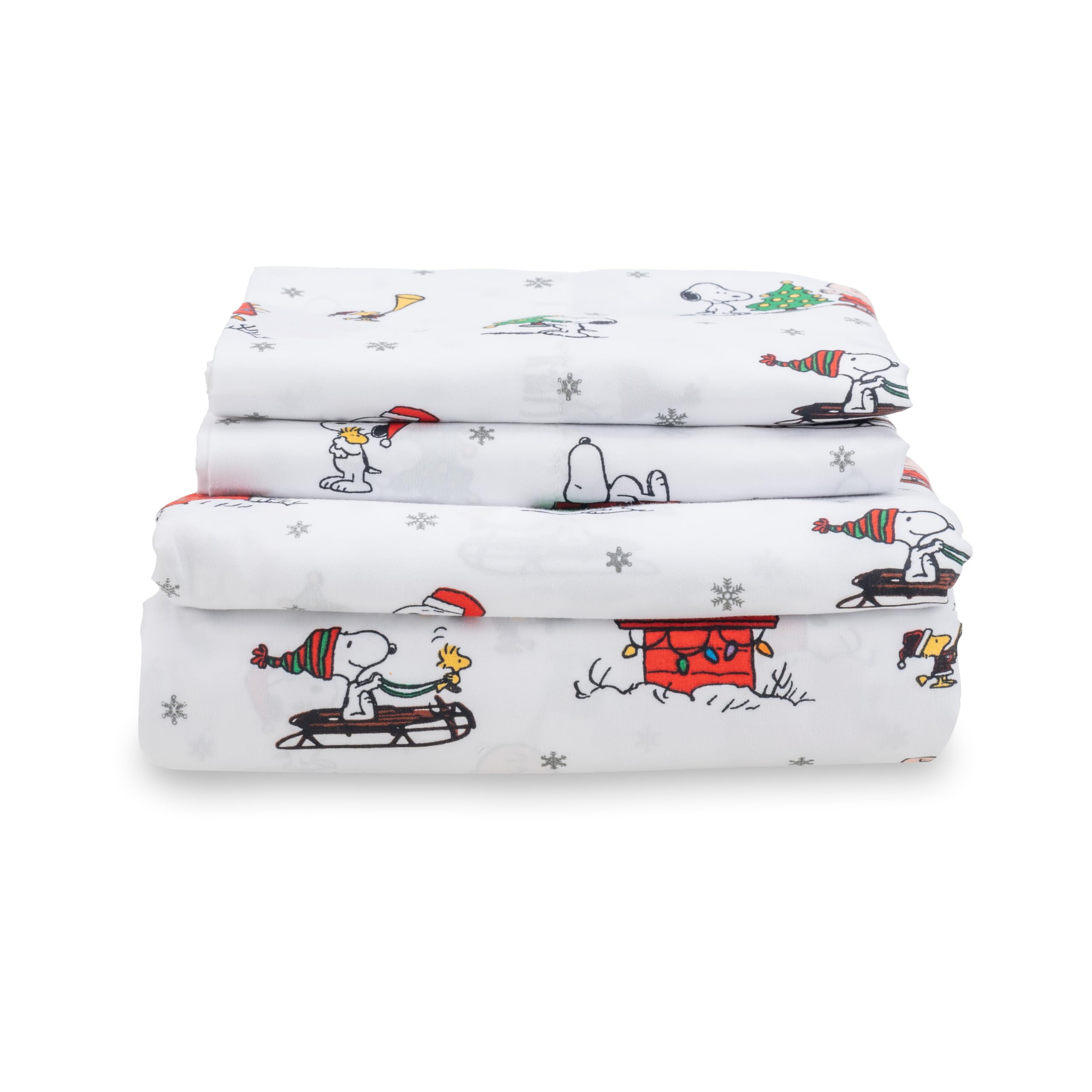 Zestaw pościeli Berkshire Blanket Peanuts® dla dzieci, rozmiar pełny - 4 części, Peanuts® mini pozy i łapy szare, urocze postacie Snoopy nadrukowane na miękkich mikrofibrowych prześcieradłach