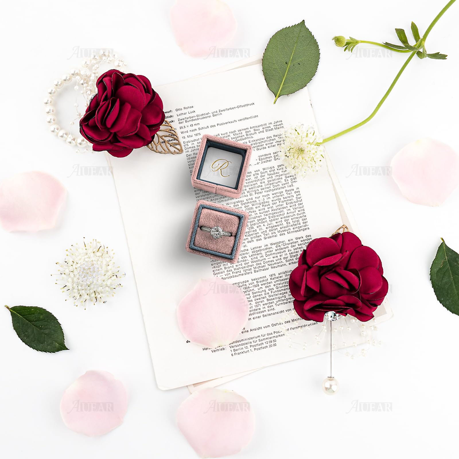 AUEAR, Rose Bridal Burgundy Red Wrist Corsage and Boutonniere Set Bridesmaid Hand Flower for Wedding