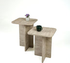 Travertine Efect Square Nesting Table Set of 2 Modern Coffee Table Small Side Table End Table for Living Room