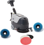 Battery Powered Walk Behind Floor and Carpet Scrubber Buffer Polisher Machine, 16" Brush, 21.5" Squeegee Width, 6.5 gal Tank, Brush Speed 200 RPM, Includes a Hard Brush Soft Brush and 3 Scouring pads