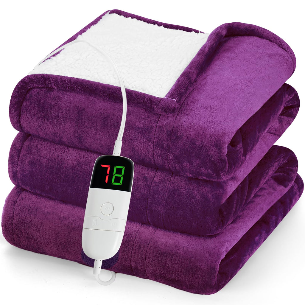 greenoak Heated Blanket Electric Throw 50"X60", Heating Blanket with 10 Heat Levels 1/2/4/6/8 Hours Auto-Off Overheat Protection, Flannel Sherpa Soft Warm Heater, ETL Certified Coral Pink