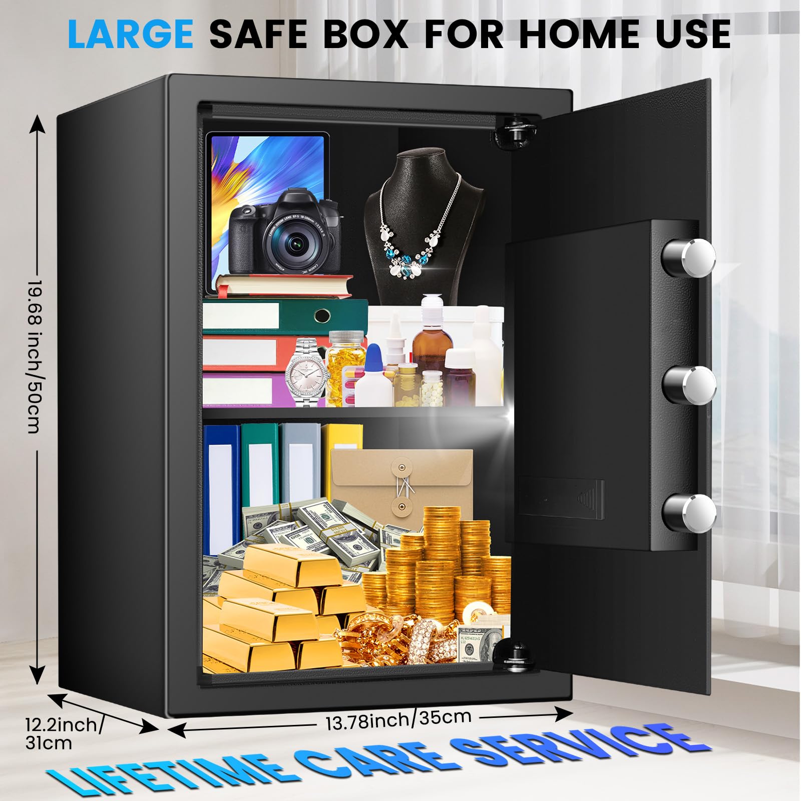3.0 Cuft Safe Box, Home Safe Brandsikker Vandtæt, Security Digital Safe Box med elektronisk tastatur, Reservenøgle, Smart Alert, Mute Mode, Anti-Theft Brandsikker pengeskab til dokumentpenge Værdifuld