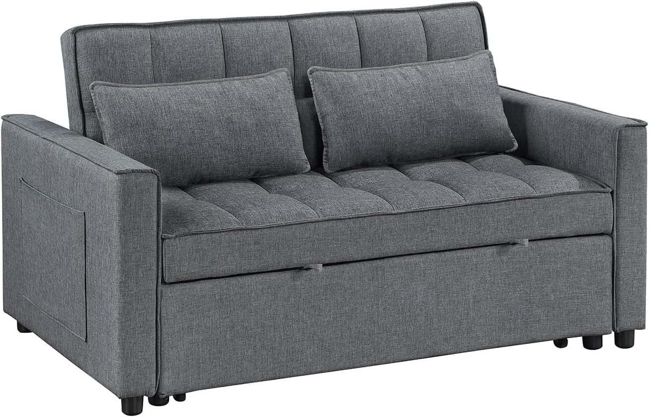 2-in-1 Convertible Loveseat Sofa Bed with Pull Out Bed and Storage Sectional Counch for Living Room, Apartment, Bedroom, Office, Gray