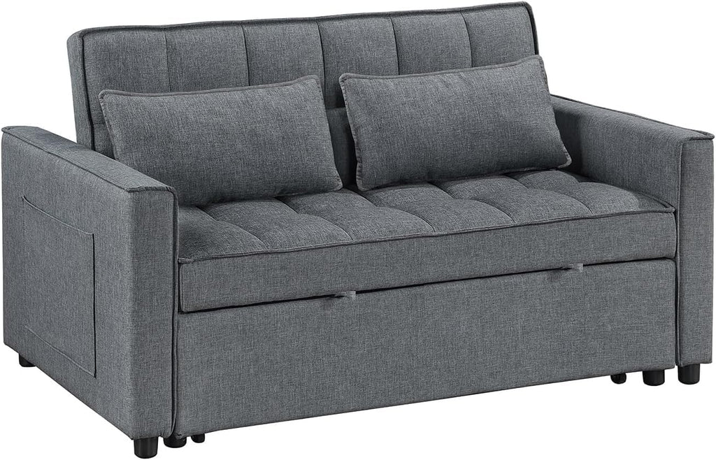 2-in-1 Convertible Loveseat Sofa Bed with Pull Out Bed and Storage Sectional Counch for Living Room, Apartment, Bedroom, Office, Gray
