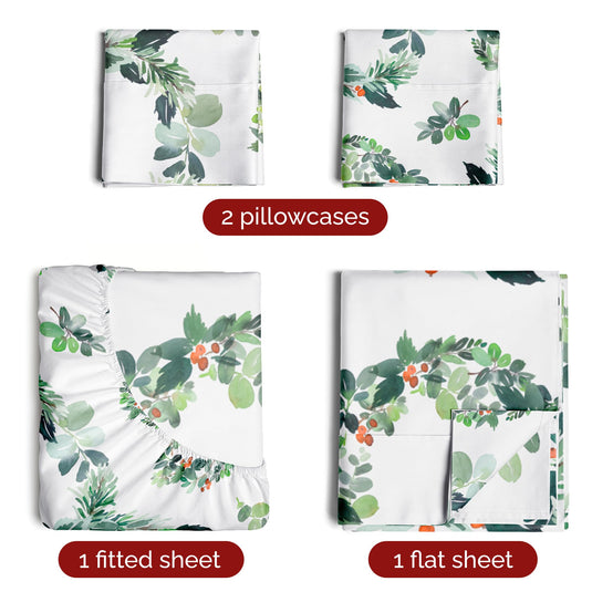 King Christmas Tree Sheet Set - Holiday Xmas Pattern Linen Set - Deep Pockets - Snug Fit - 4 Piece - Wrinkle Free - Comfy & Cooling Festive Winter Bedding - Easy To Care For - Kid Friendly