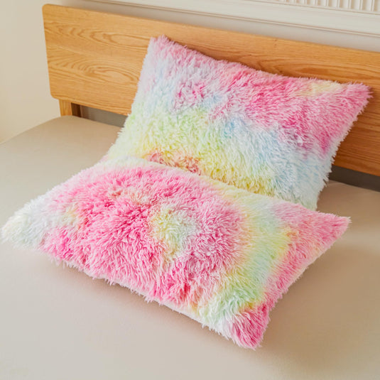 Fluffy Pink Faux Fur Comforter Cover Set，Fluffy Fuzzy Plush Pink Bedding 3Pcs (1 Faux Fur Duvet Cover +2 Fuzzy Pillowcases) Pink Fluffy Bed Set (Pink, Queen)