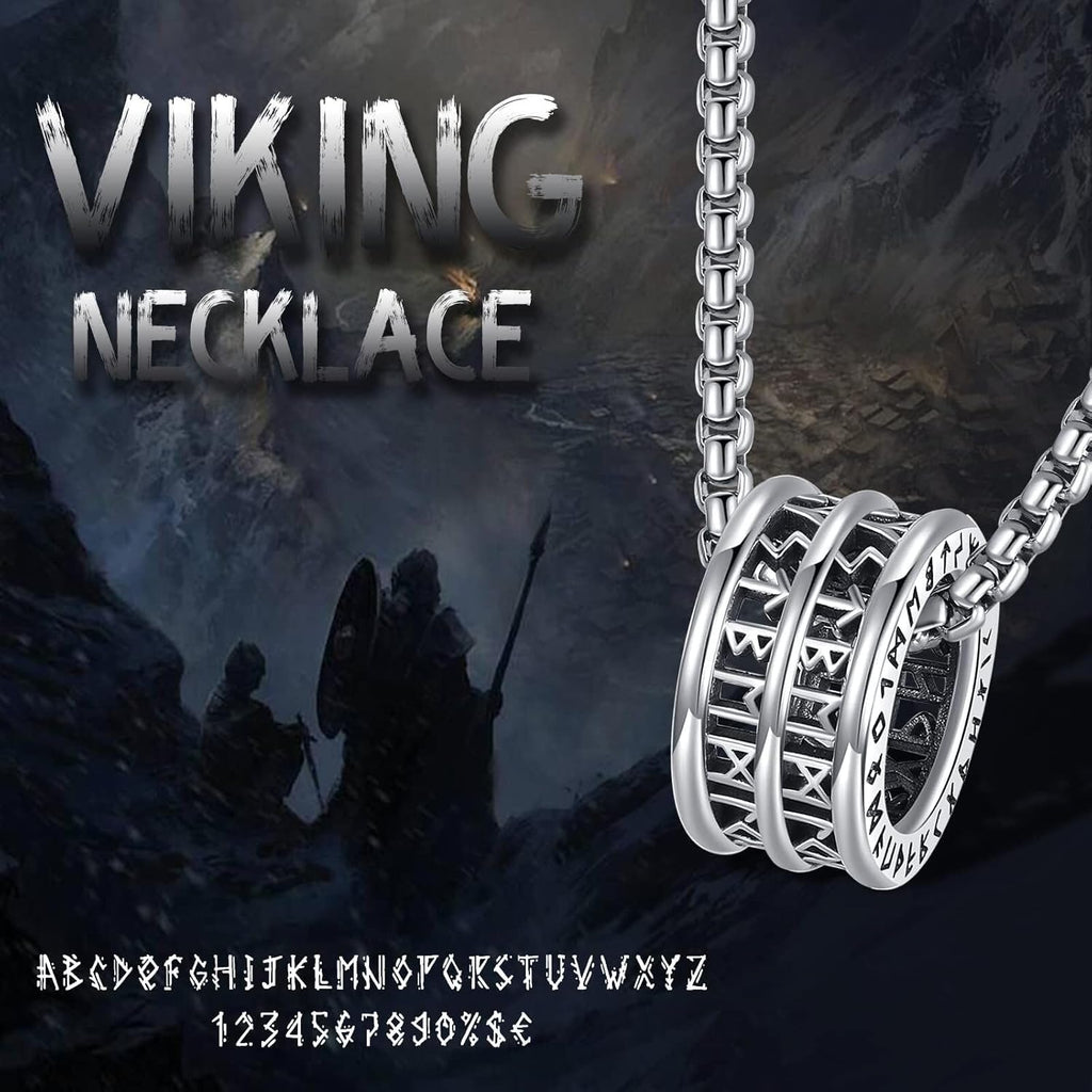 Viking Ring Necklace for Men 925 Sterling Silver Compass/Triquetra/Triskelion/Talisman/Rune/Valknut/Dragon/Odin Pendant Necklace Amulet Jewelry Gifts for Father Son Boyfriend Brother