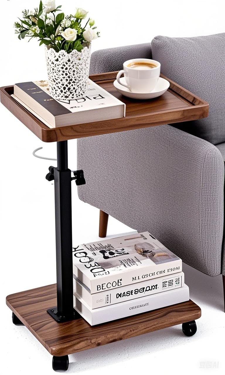 C Table End Table Adjustable Height,C Shaped End for Couch，Snack Tables,360°Swivel TV Tray Sofa Table,Tables That Slide Under,Coffee SideTable for Bed,Chair,Bath-tub (Black Color)