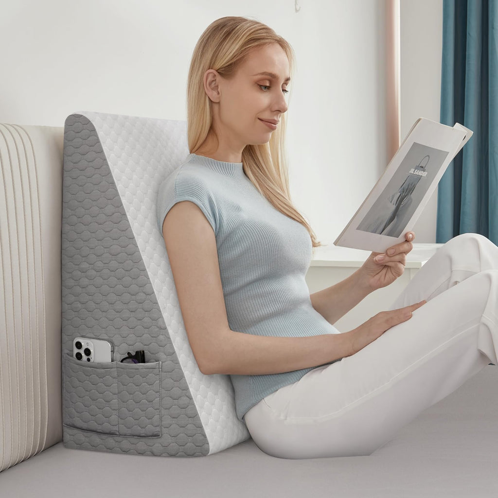 Forias Wedge Pillow for Acid Reflux Relief 12" Bed Wedge Pillow for Headboard Triangle Pillow Wedge for Sleeping Post Surgery Legs Back Pain Gerd Snoring, Soft Memory Foam Top & Washable Cover