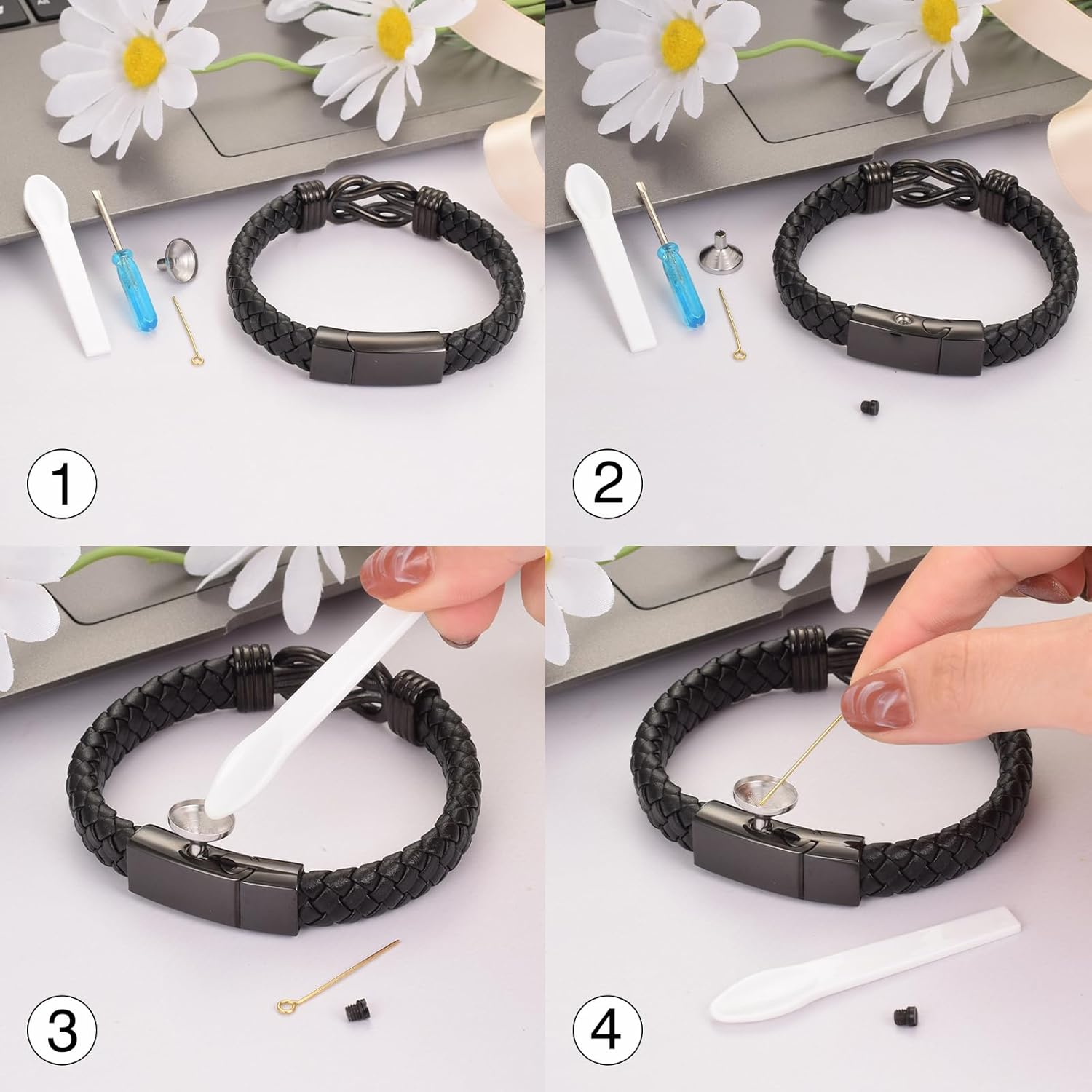 abooxiu Urn Bracelet for Ashes Leather Cremation Bracelet for Human Ashes Stainless Steel Ash Bracelets Memorial Cremation Jewelry Keepsake Bangle for Men