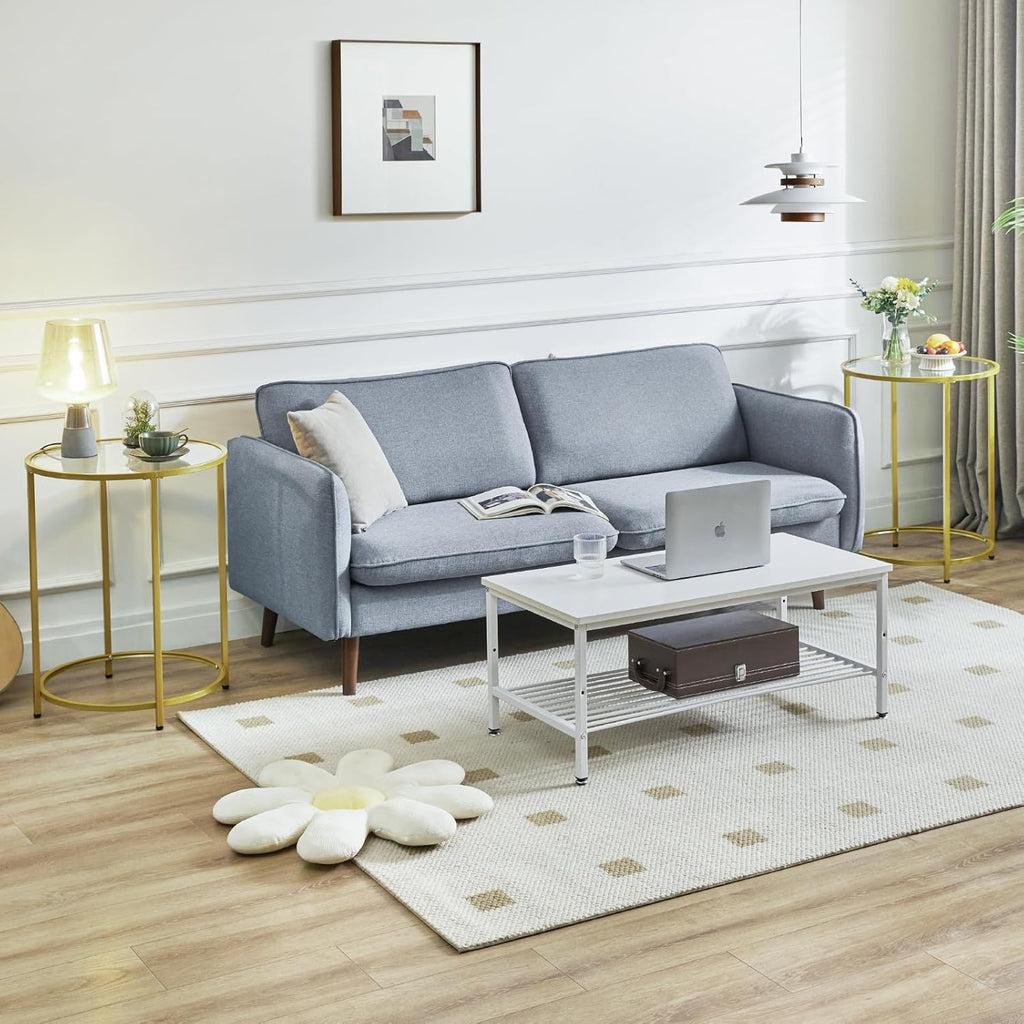 YMYNY Round End Table, Tempered Glass Sofa Side Table, Gold Coffee Table for Office Bedroom Living Room, Metal Frame, Modern Decor, 19.7D*18.5D*25.6''H, UHGD020G