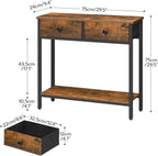 HOOBRO 29.5" Narrow Console Table with 2 Fabric Drawers, Small Entryway Table with 2-Tier Storage Shelves, Sofa Table, Behind Couch Table, for Living Room, Hallway, Rustic Brown and Black BF71XG01