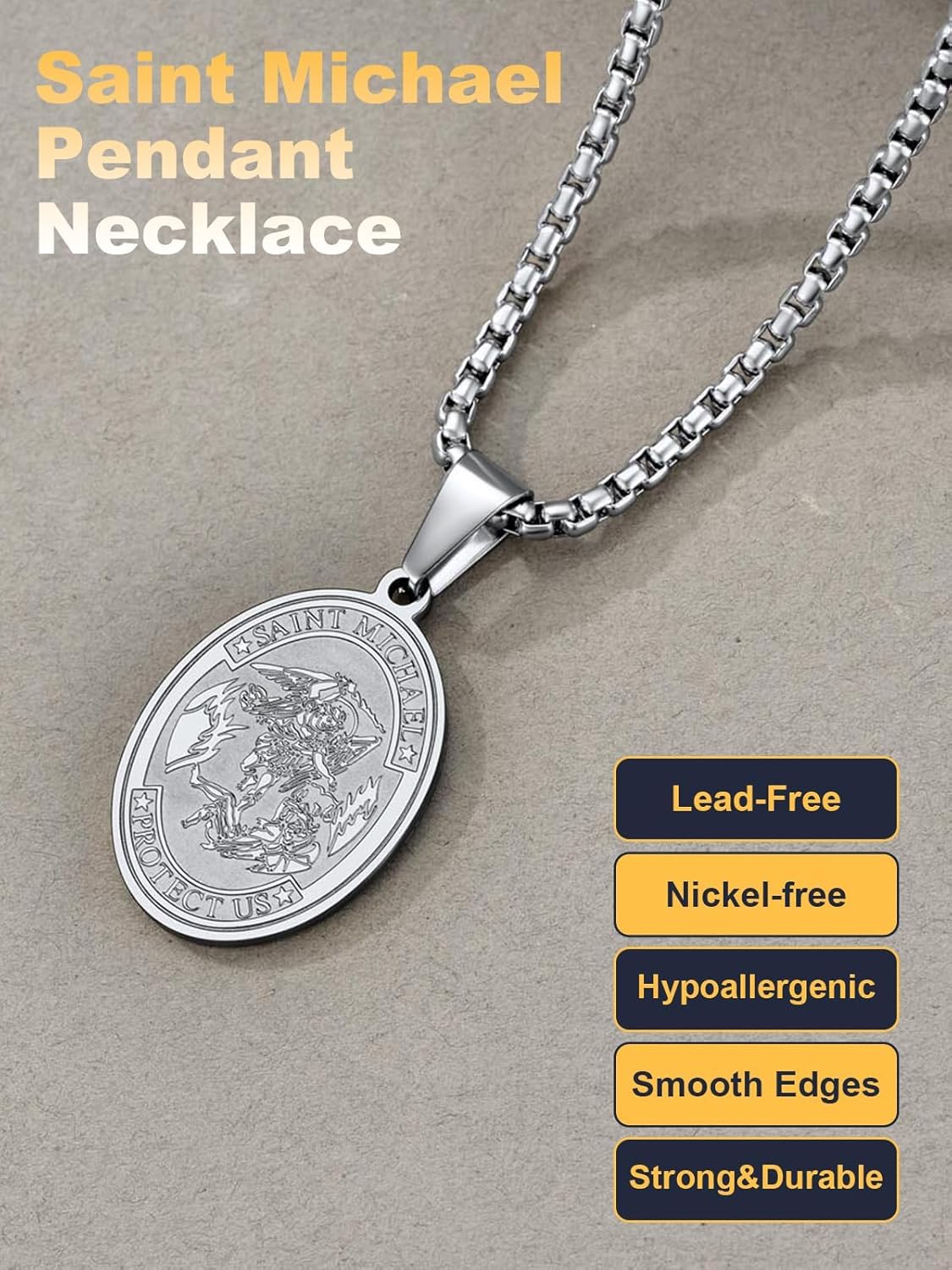 U7 St. Michael Necklace for Men Women Stainless Steel/18K Gold Plated Biblical Archangel Medal Round/Oval/Shield Patron Saint Christopher/Michael Pendant with 22" Box Chain