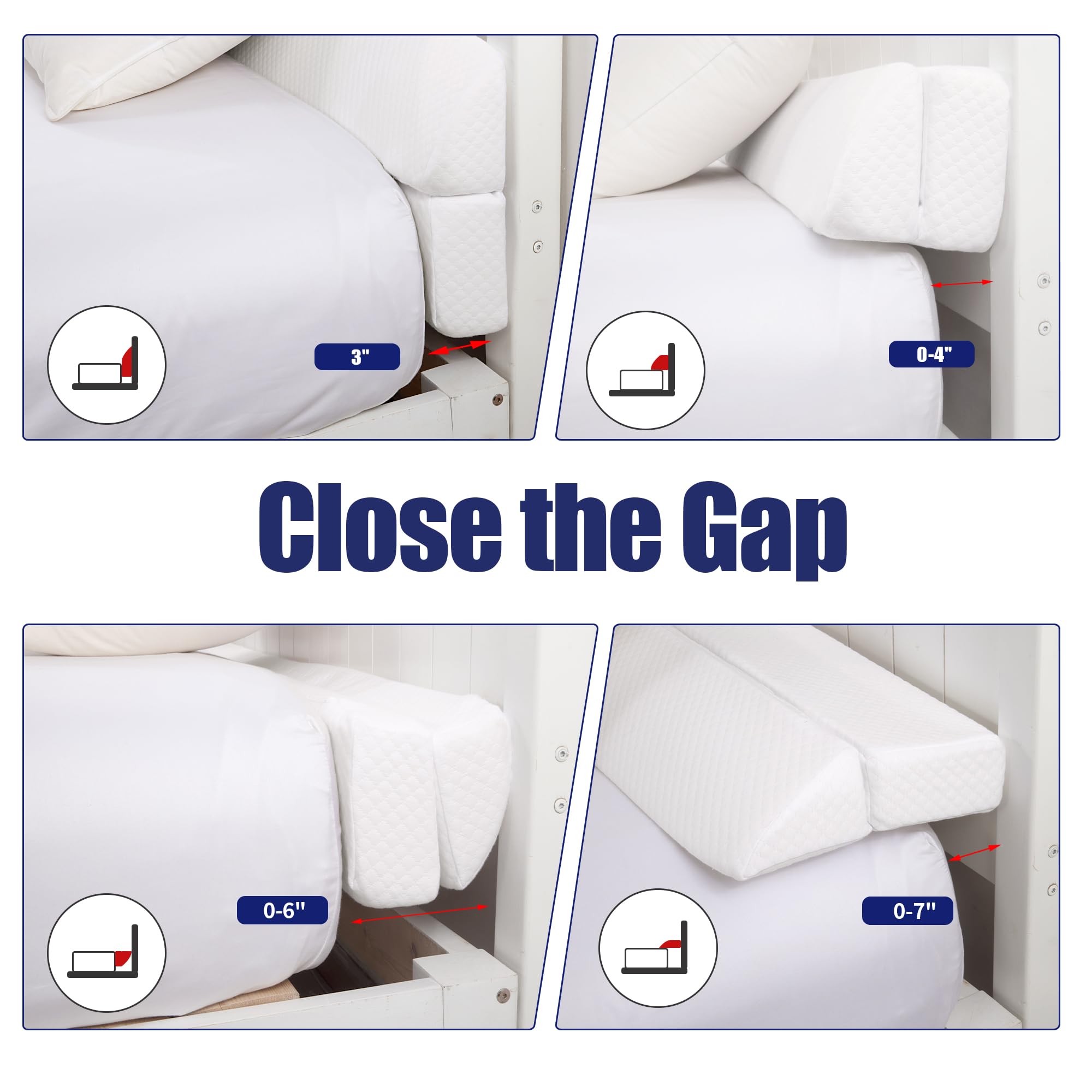 Poduszka klinowa HOMBYS do zagłówka łóżka, składany klin do wypełniania szczeliny łóżka King Size, wypełniacz szczeliny materaca, wielofunkcyjna poduszka do szczeliny łóżka, wypełnia szczelinę (0-7") między zagłówkiem a materacem, biały