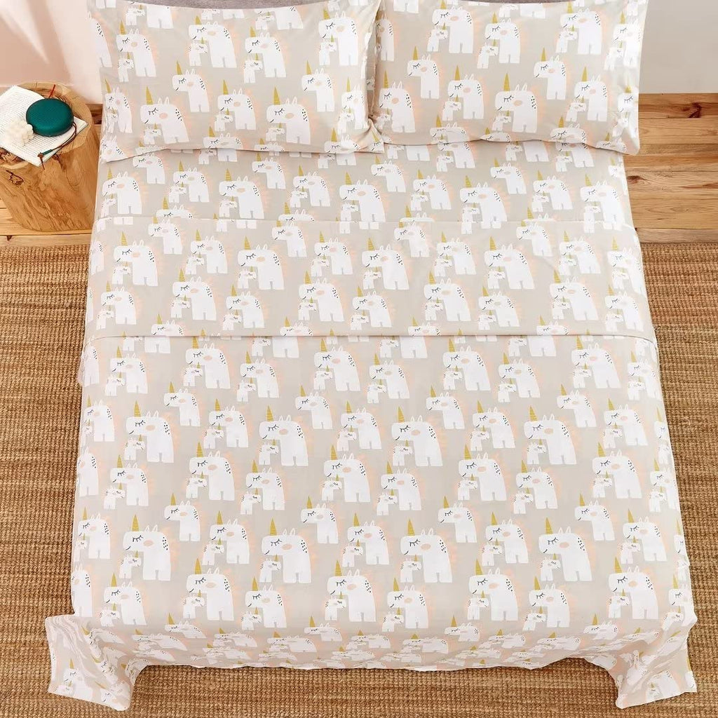 ست ملحفه کودکان یونیکورن صورتی JSD، سایز تویین، ۳ تکه، ملحفه‌های رختخواب میکروفایبر چاپ شده با طرح رنگین کمان برای دختران، جیب عمیق