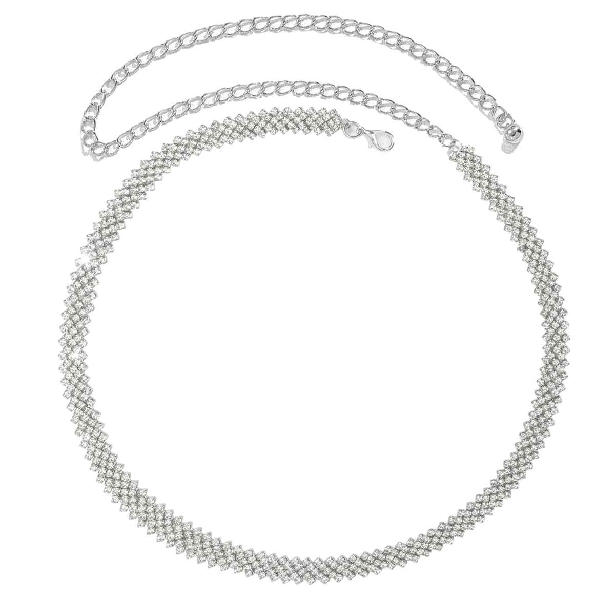 HinyBoeh Women's Rhinestone-Chain-Belt Silver-Diamond-Waist-Belts Adjjustable for Wedding-Bridal Dress 27-36''Waist