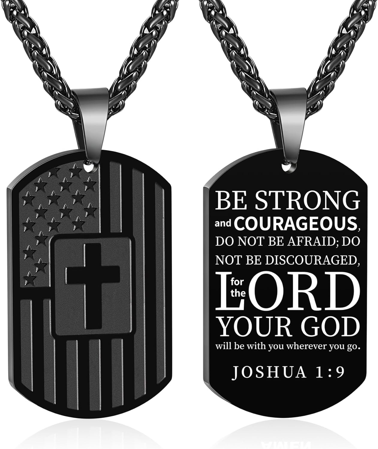 DuoDiner Graduation Gifts-American Dog Tag Necklace Bible Verse Pendant, First Communion Baptism Confirmation Religious Graduation Gifts for Him Boys Men Kids Teens Dad