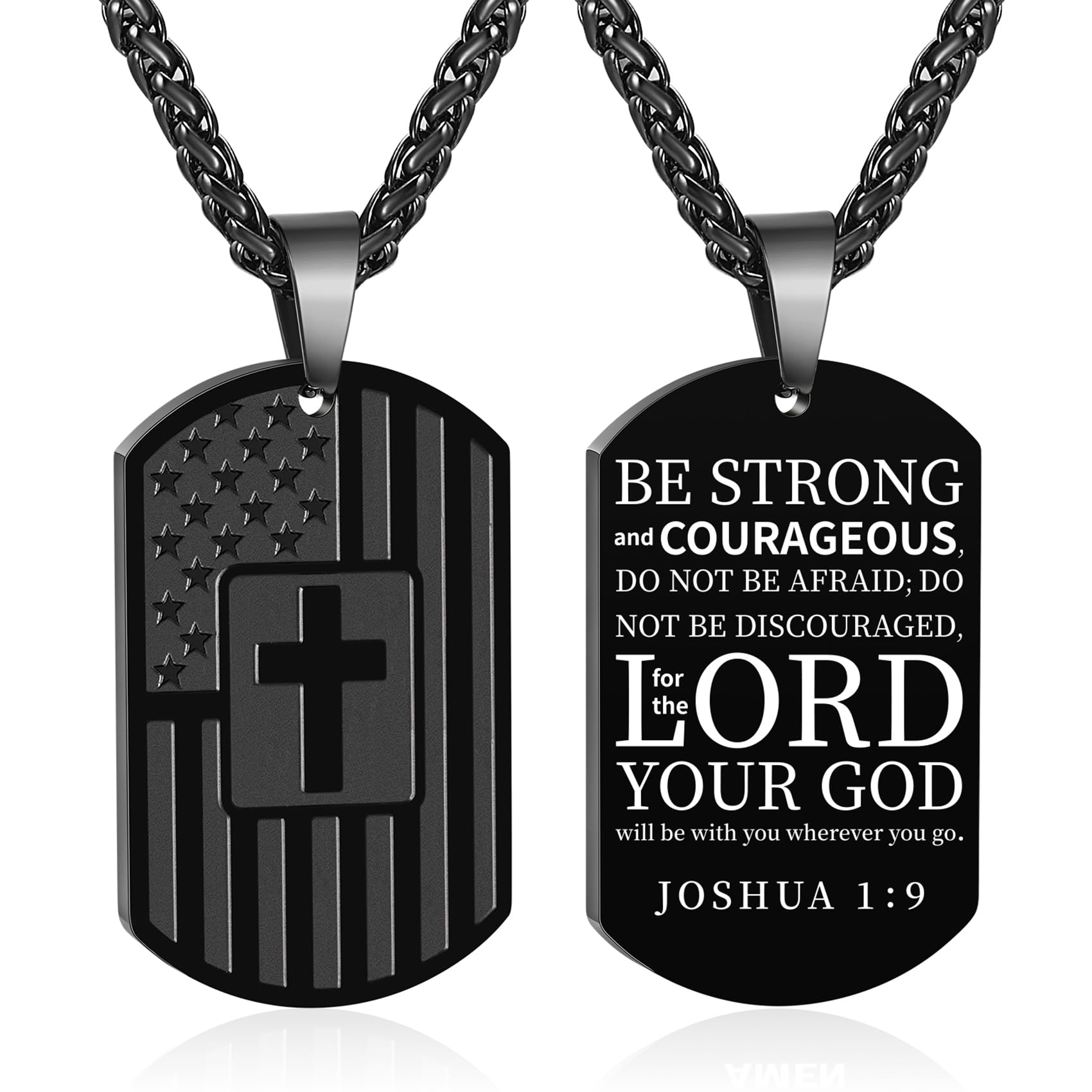 DuoDiner Graduation Gifts-American Dog Tag Necklace Bible Verse Pendant, First Communion Baptism Confirmation Religious Graduation Gifts for Him Boys Men Kids Teens Dad