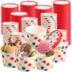 Dicunoy 60 Stück 8 oz Papp-Eisbecher mit Deckeln, Einweg-Sundae-Dessertschalen, Gefrorene Joghurtbehälter Partyzubehör für heiße und kalte Speisen, Suppe, gefrorenen Joghurt, Salat, Obst