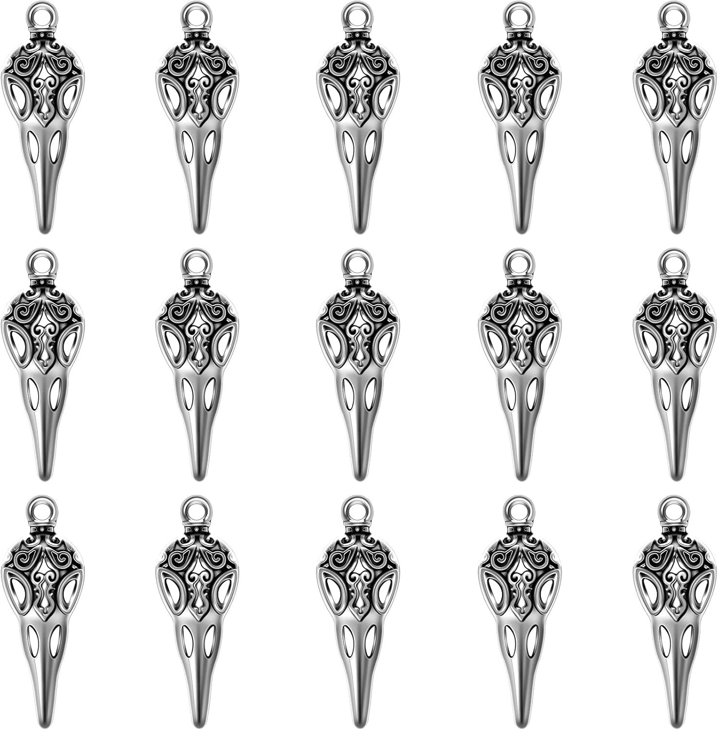 50Pcs Alloy Raven Skull Charms Bird Head Skeleton Charms Crow Beak Bird Skull Charm Eagle Skull Pendant Charm For Halloween Witch Pagan Necklace Earring Jewelry Making Crafting