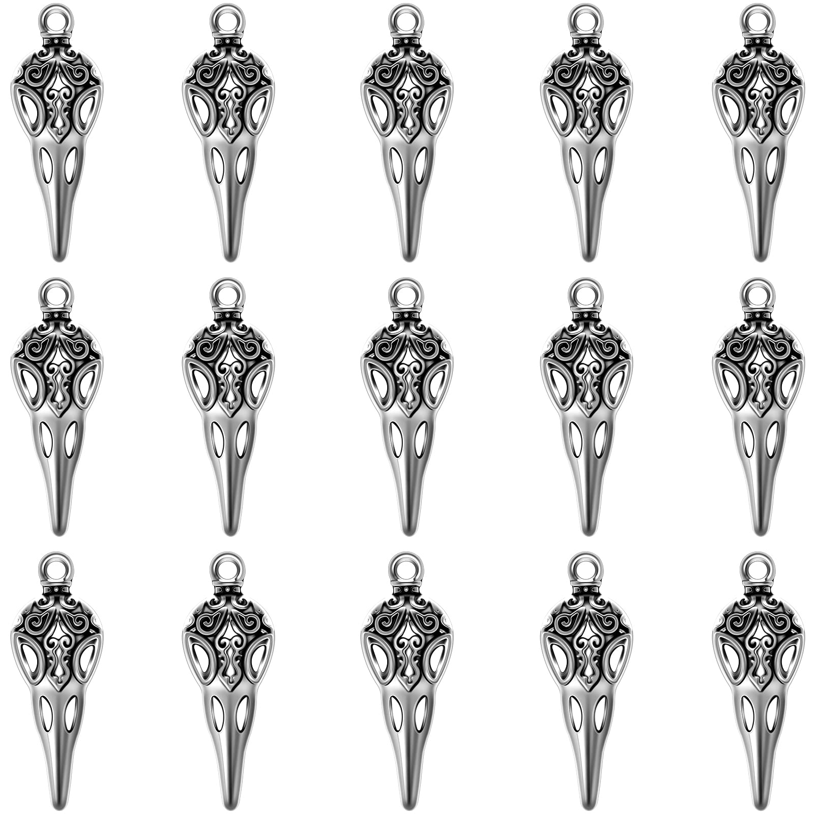 50Pcs Alloy Raven Skull Charms Bird Head Skeleton Charms Crow Beak Bird Skull Charm Eagle Skull Pendant Charm For Halloween Witch Pagan Necklace Earring Jewelry Making Crafting