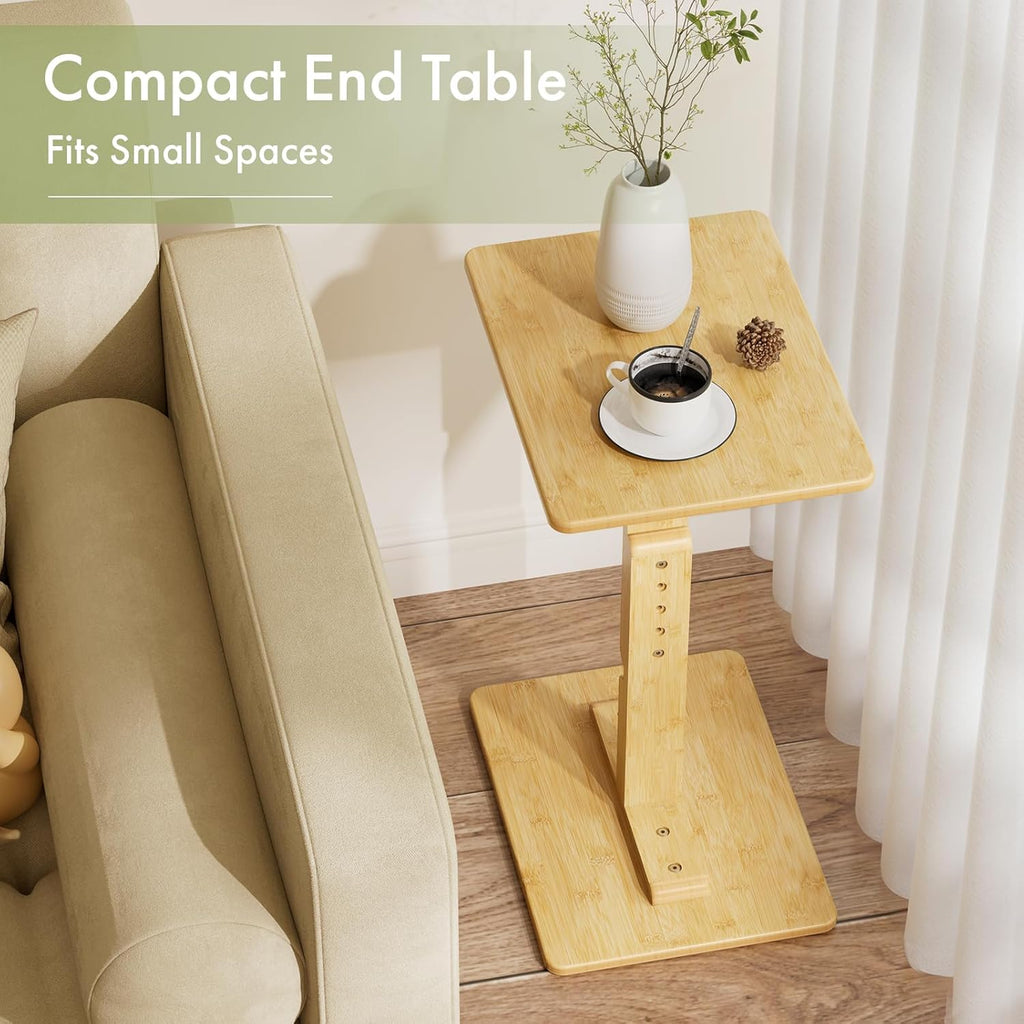 Amazer Bamboo End Table, Height Adjustable Side Table for Couch, Small Drink Table for Small Places, Sofa Tray Table for Living Room, Bedroom Home Office, Natural Color