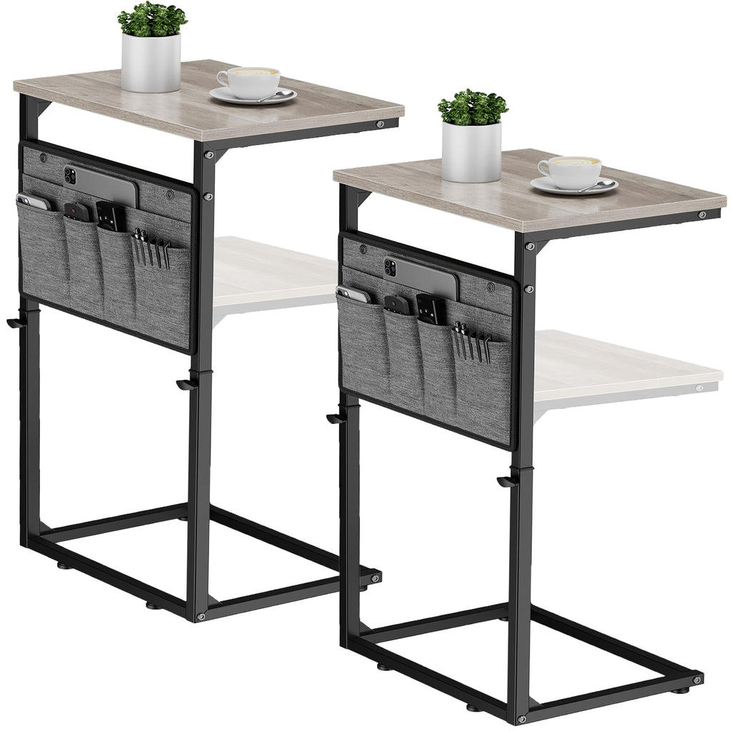 Vagusicc C Shaped End Table, 33'' Tall Side Table for Couch, Adjustable Height Small Couch Side Table for Small Spaces, End Table Slide Under Sofa Table TV Tray Table Arm Table for Living Room, Brown