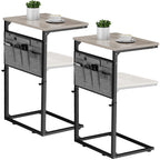 Vagusicc C Shaped End Table, 33'' Tall Side Table for Couch, Adjustable Height Small Couch Side Table for Small Spaces, End Table Slide Under Sofa Table TV Tray Table Arm Table for Living Room, Brown