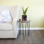 WELLAND Reclaimed Wood Side Table, Round Hairpin Leg End Table, 16" L x 16" W x 20.5" H, Night Stand, Recycled Boat Wood for Living Room, Bedroom, Home Office, Patio
