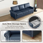 3 Piece Faux Leather Sofa Set,Mid Century Modern Couch and Loveseat Sets with Storage,Comfy Deep Seat Sofa with Nailhead Trim & Rolled Arm for Living Room,Office(Armchair+Loveseat+3 Seater,Navy Blue)