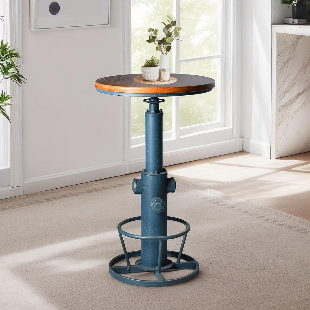 Industrial Bar Table Swivel Round Wooden Top Height Adjustable 38.6-44.4inch Vintage Kitchen Dining Chair Coffee Table Hydrant Design Bistro Table