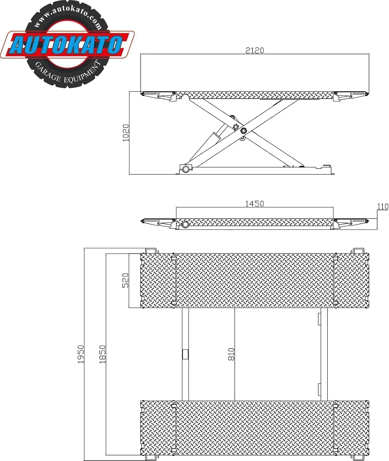 KATOOL Mid Rise Scissor Lift 110V Power Mid-Rise Car Lift Max. Lifting Height 41.25" X85-110V