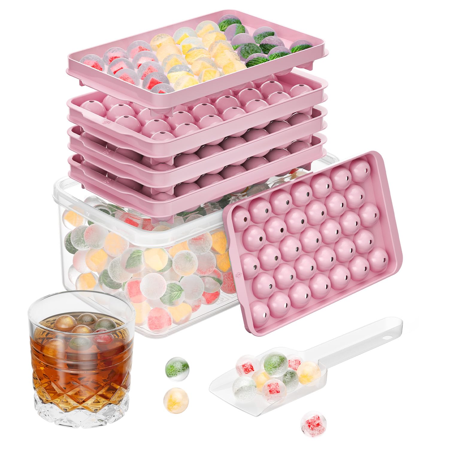3 Pack Ice Trays for Freezer, 99 PCS Ice Cube Tray with Lid and Bin, Round Ice Cube Mold, Circle Ice Maker for Chilling Drinks (0.8 inch, Blue)