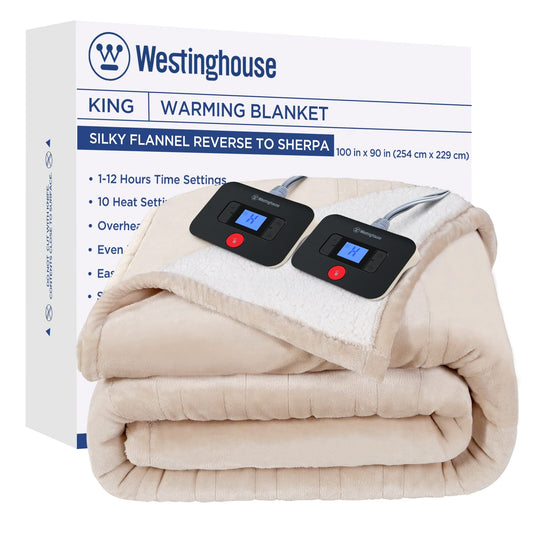 Westinghouse Heated Throw Blanket, Electric Blanket Throw with 6 Heating Levels and 2-10 Hours Time Settings, Flannel to Sherpa Super Cozy Heated Blanket Machine Washable, 50x60 inch, Charcoal