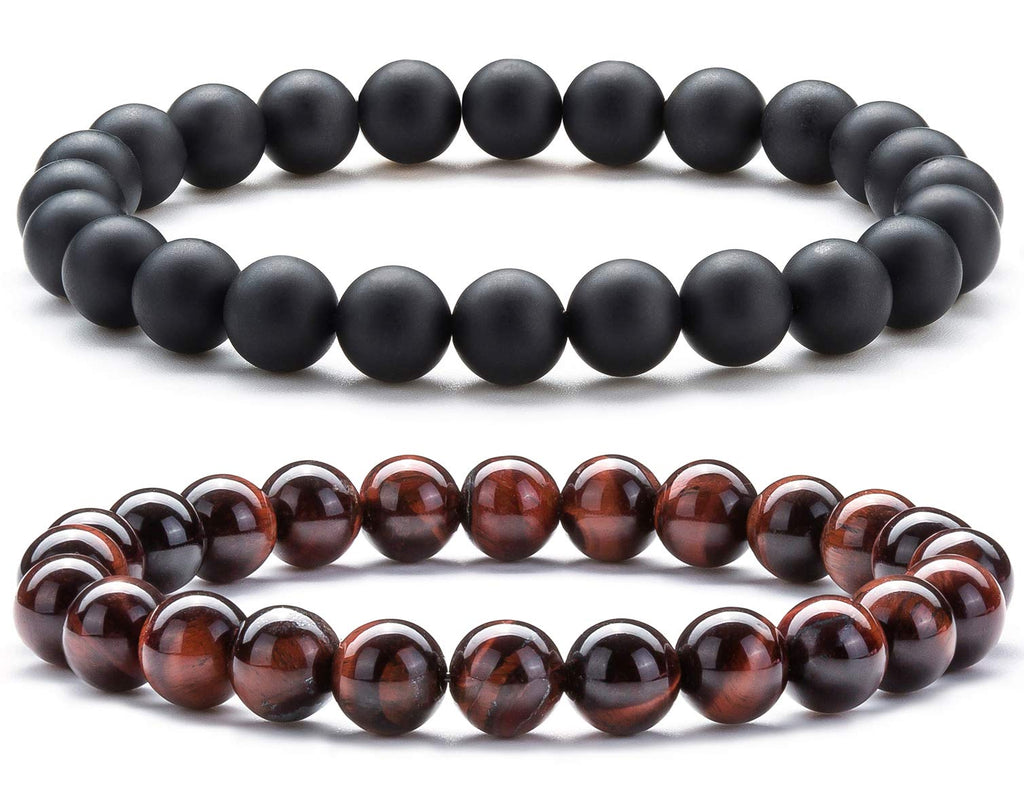 Hamoery Men Women 8mm Natural Stone Lava Rock Diffuser Bracelet Elastic Yoga Agate Beads Bracelet Bangle