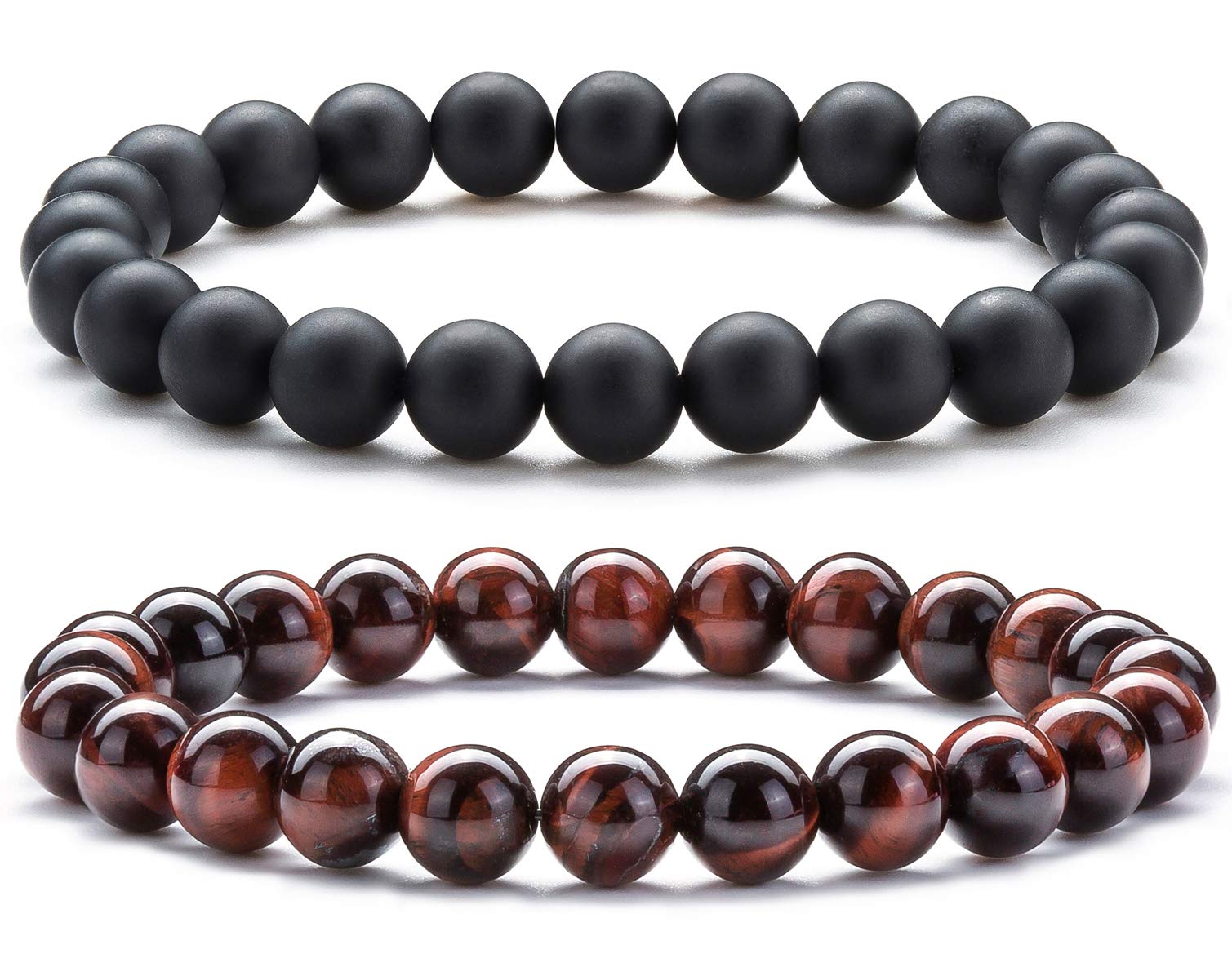 Hamoery Men Women 8mm Natural Stone Lava Rock Diffuser Bracelet Elastic Yoga Agate Beads Bracelet Bangle