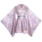 HUAHUA Women's Sexy Short Kimono Dress Floral Print Japanese Traditional Geisha Robe Bathrobe Skirt Belt Outfit