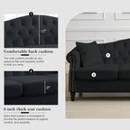 79" Chesterfield Velvet 3-Seater Sofa for Living Room,Tufted Couch with Rolled Arms Nailhead and Two Pillows for Living Room, Bedroom