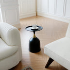 seonyou Small Round Side Table, Black Accent Modern Minimalist Metal Circle Pedestal End Table, Unique Fluted Drink Martini Tables for Small Spaces