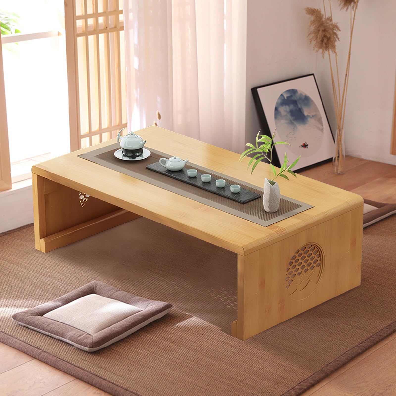 Folding Coffee Table Foldable Japanese Floor Table Low Table for Living Room,Dining Room,Tea,Tatami,Home Decoration (31.49 * 19.68 * 12.2 INCH)
