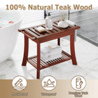 Homman Teak Shower Bench, 24 Inch Teak Shower Stool 300lbs Wood Shower Chair Seat with Storage Shelf Towel Rack for Bathroom Indoor and Outdoor Use