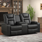 Home Theater Seats, Faux Leather Movie 3 Seat Recliner Sofa with Hidden Arm Storage, Power Gaming Reclining Sofa with USB Charge and Cup Holders