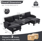 Karl home U-Shape Sectional Sofa Couch 111" Modern 4-Seat Sofa with Chaises Chenille Fabric Upholstered Covertible Couch with Wood Grain Legs for Living Room, Reception Room, Apartment, Black