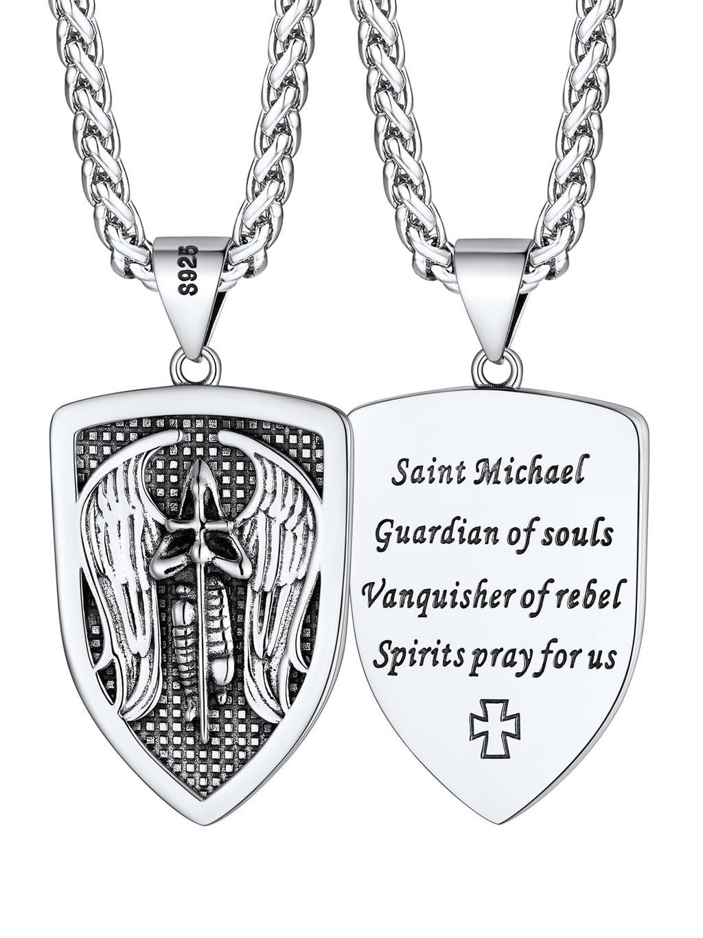FaithHeart Saint Michael Necklace, Stainless Steel/18K Gold Plated St Michael the Archangel Pendant Amulet for Men Women with Gift Packaging