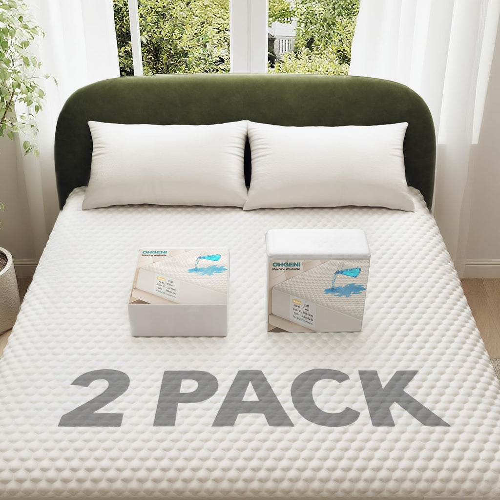 OhGeni 100% Waterproof Queen Size Mattress Protector,Soft Mattress Pad, Cooling Breathable Fitted Sheets,Washable Bed Cover,Non-Slip Deep Pocket,Noiseless for Bedroom