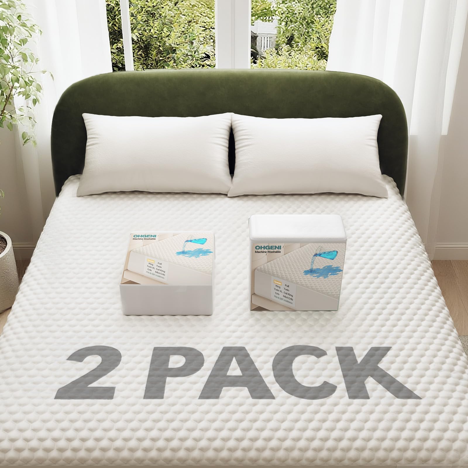 OhGeni 100% Waterproof Queen Size Mattress Protector,Soft Mattress Pad, Cooling Breathable Fitted Sheets,Washable Bed Cover,Non-Slip Deep Pocket,Noiseless for Bedroom